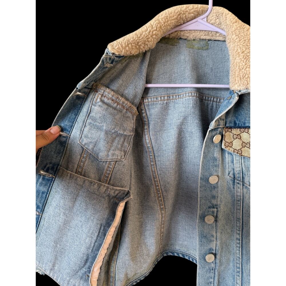 Denim Jean Jacket Upcycled Patch Work Painted Womens Custom Jacket Sz: M A7 - Picture 2 of 7
